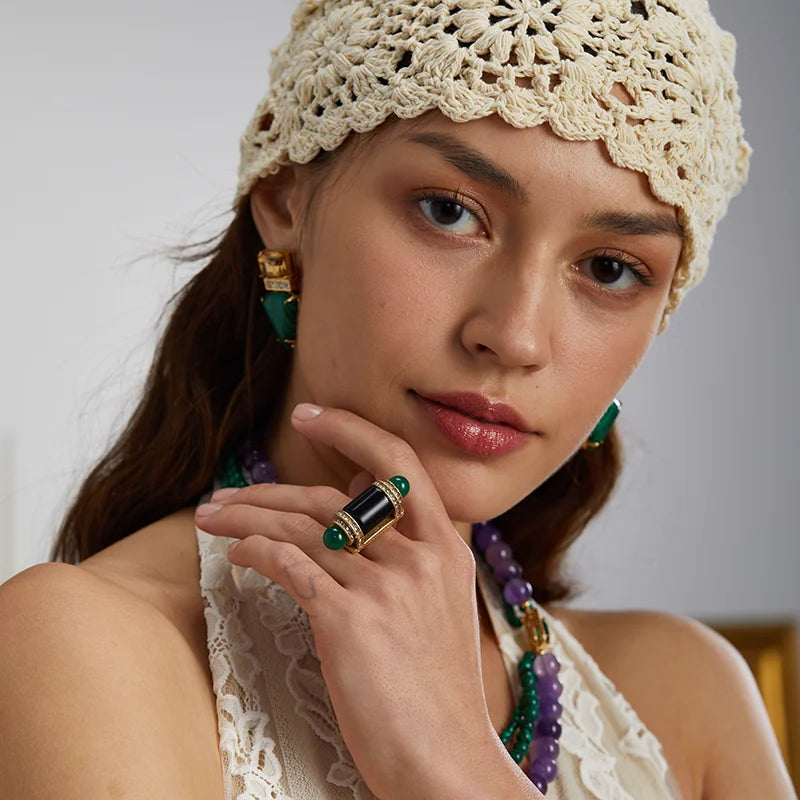 18K Gold-Plated Symmetrical Design Decorative Ring for Women