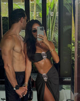 Buckle Off Shoulder Bikini With Skirt