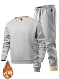 Men's winter sportswear set; warm fleece round neck sweatshirt and men's drawstring sport pants