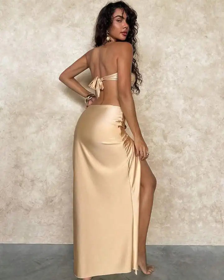 Buckle Off Shoulder Bikini With Skirt