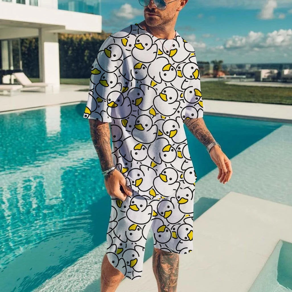 Cute Duck 3D Printed T-Shirt Shorts Set