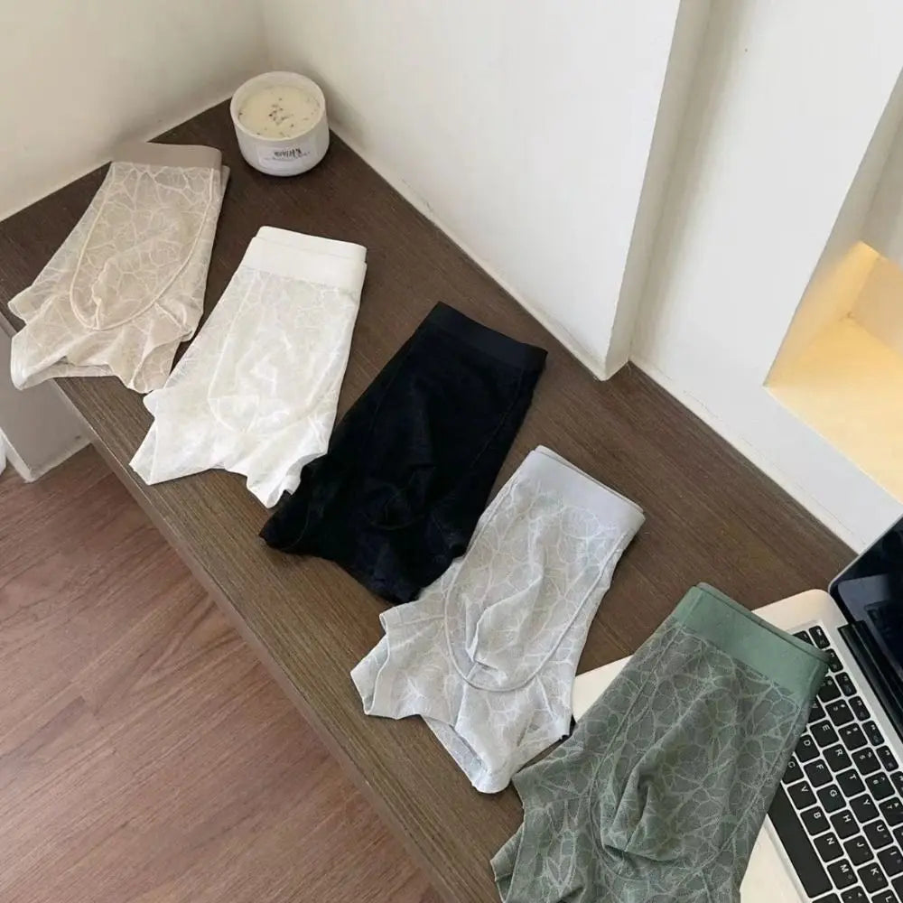 Fashion Underpants Men Boxer Briefs Ice Silk Quick Dry Lace Shorts Boxers Breathable Mesh Thin Underwear for Men Gift