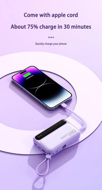 50000mAh Large Capacity Power Bank 4 In1  Built in Cable Intelligent Digital Display Laser Light Fast Charging External Battery