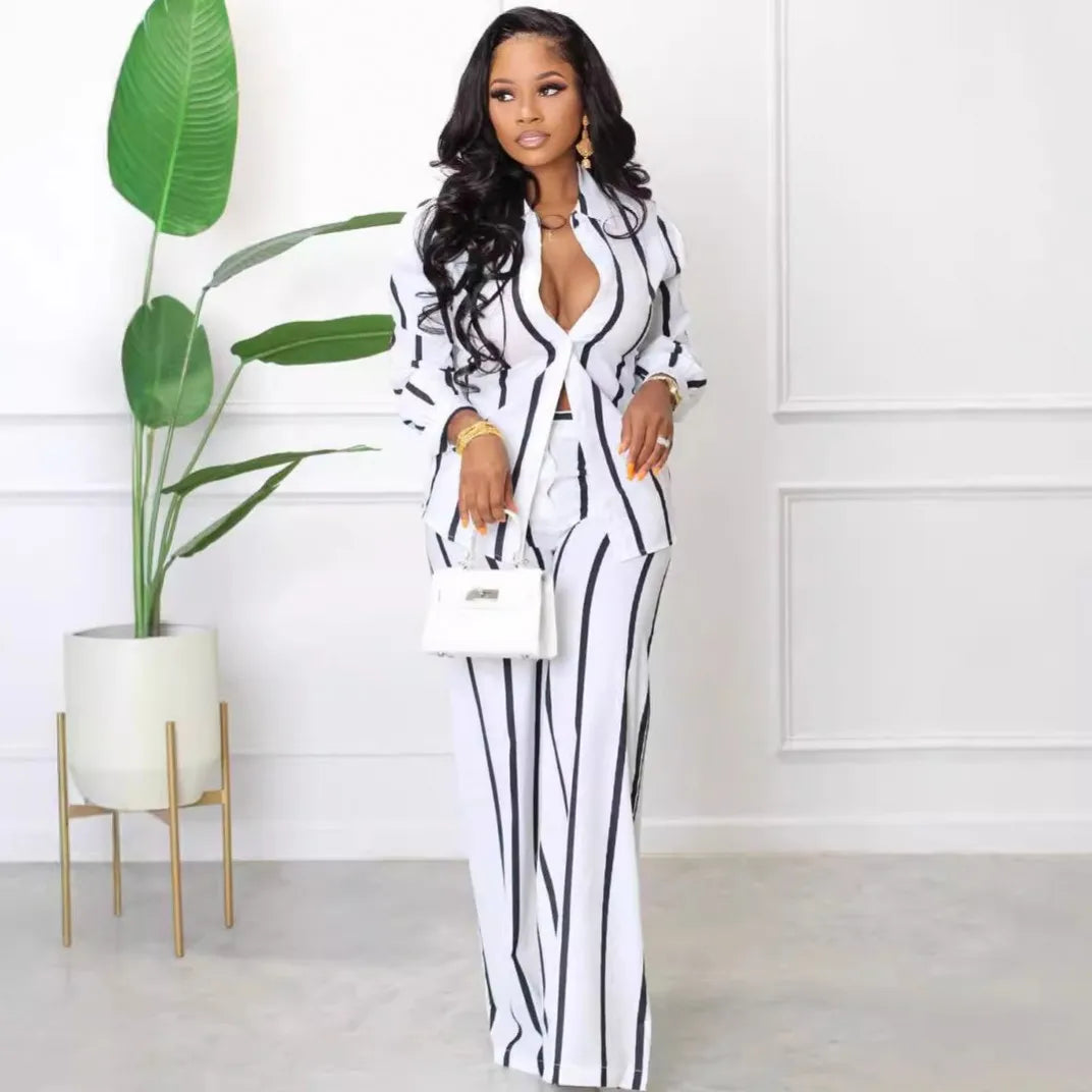 2 Piece B/W Stripe Women Matching Sets