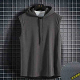 Men Tie Collar Hooded Sleeveless Vest