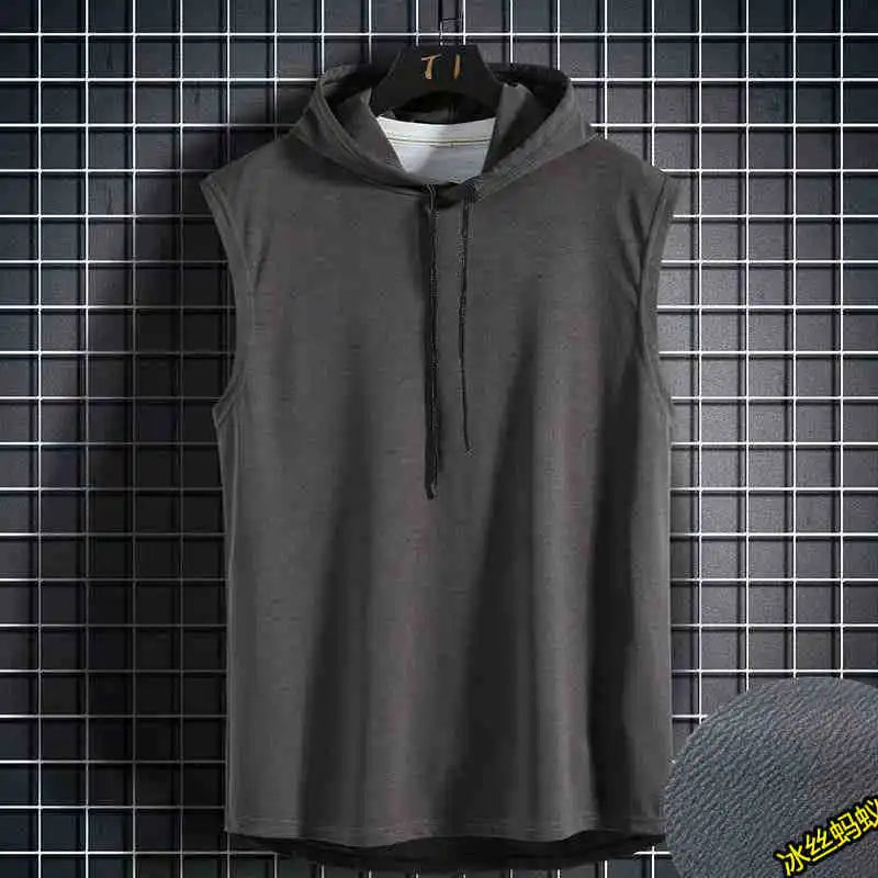 Men Tie Collar Hooded Sleeveless Vest
