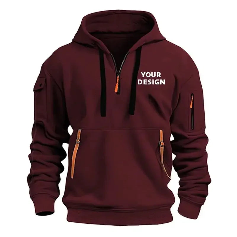 Men's Sports Zipper Arm Pocket Loose Casual Sweatshirt