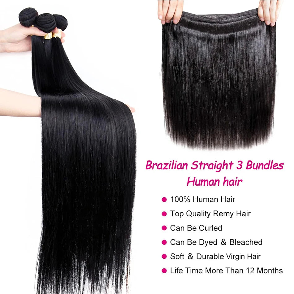100% Human 12A Bone Straight Brazilian Hair Extensions
