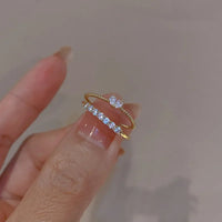 2pcs/set Gold Color Heart Zircon Rings