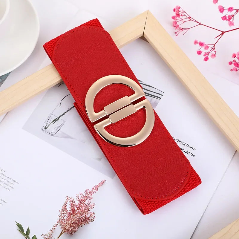 Women's Belt Gold Pair Buckle Black Waist Seal Fashion Elastic Wide White Red Good Quality Dress Knit Designer Belt