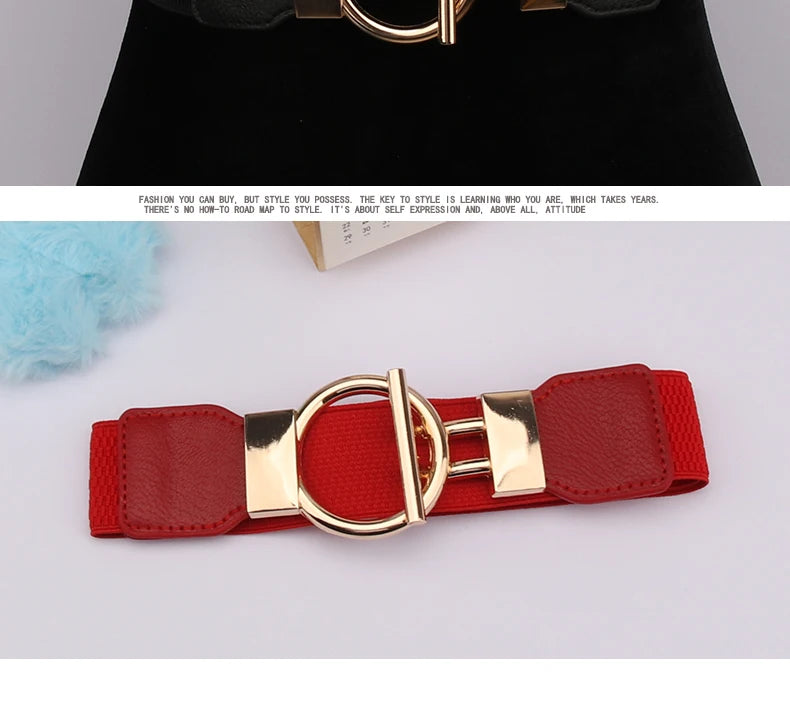 Women's Fashion Round Buckle Belt, Simple 4cm Wide Elastic Waistband, Decorative Temperament Waist Cincher
