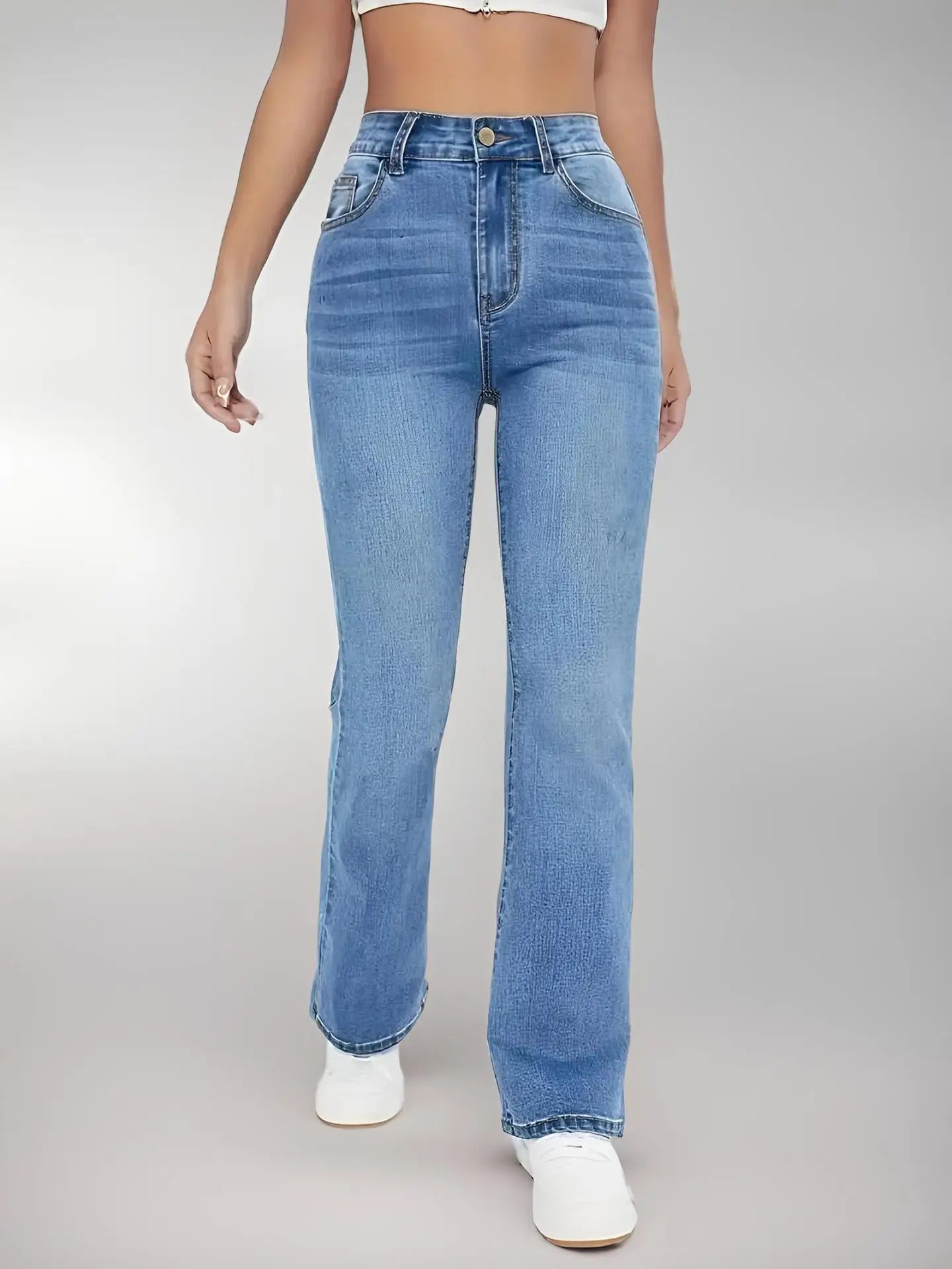 Casual High Waist Washed Denim Trousers for Women