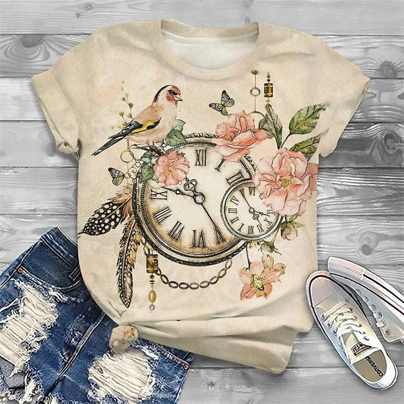 Summer Vintage Butterfly Pattern T-Shirt For Women
