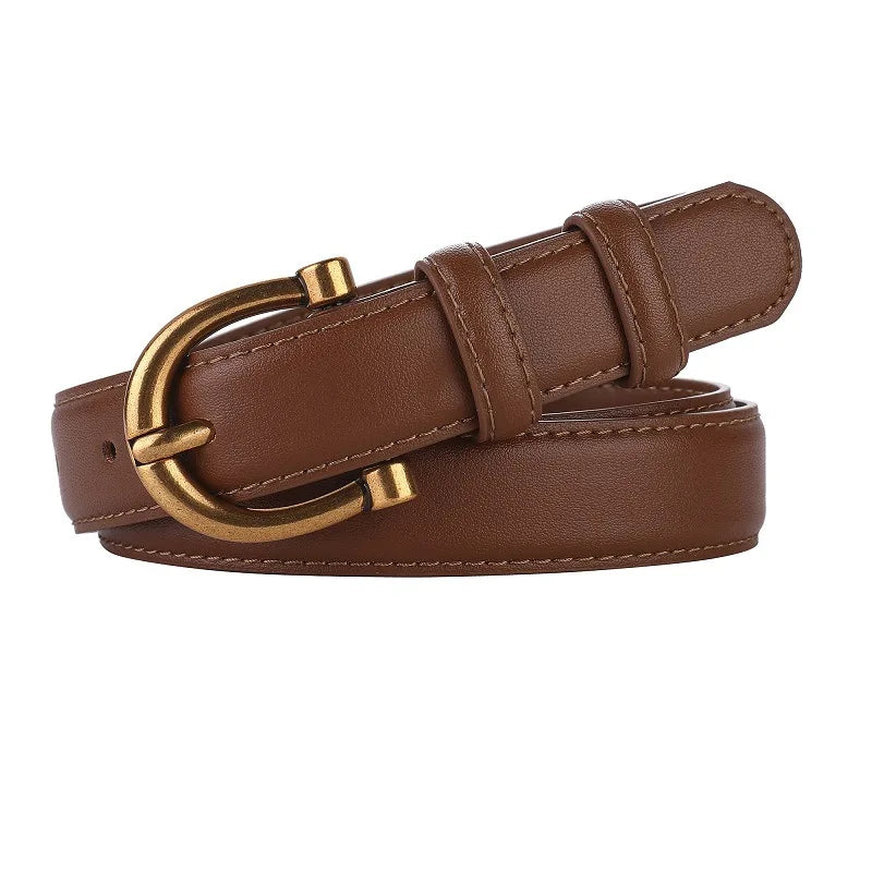 Fashion Women Belt Suede Genuine Leather Skinny Waistband Gold Buckle Wine Red Belts for Jeans Pants Casual