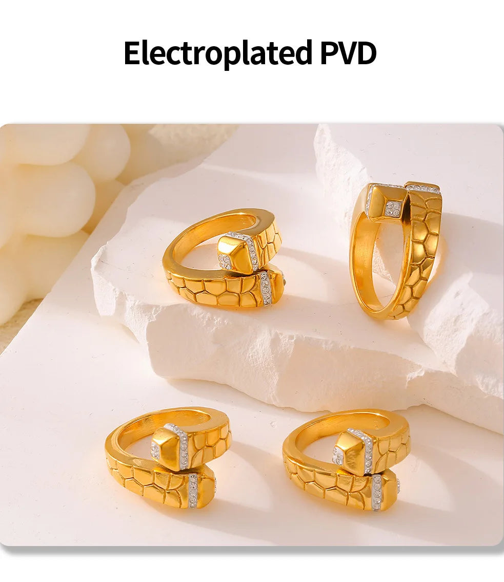 Elegant Rhinestones Rings For Women Stainless Steel No Rusted 18K