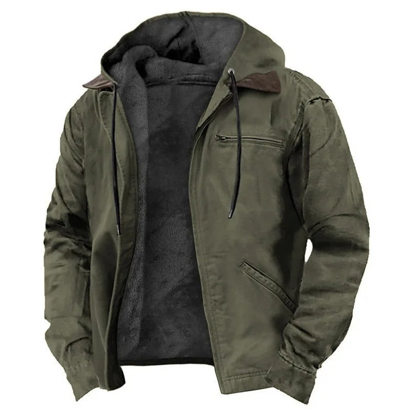 Men's Solid-Color Hooded Cotton Jacket