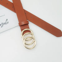 Women's Belt Trend Triple Round Buckle Belt Simple Versatile Youth Belt PU Leather Belt Paired with Jeans Dress Ladies Belts