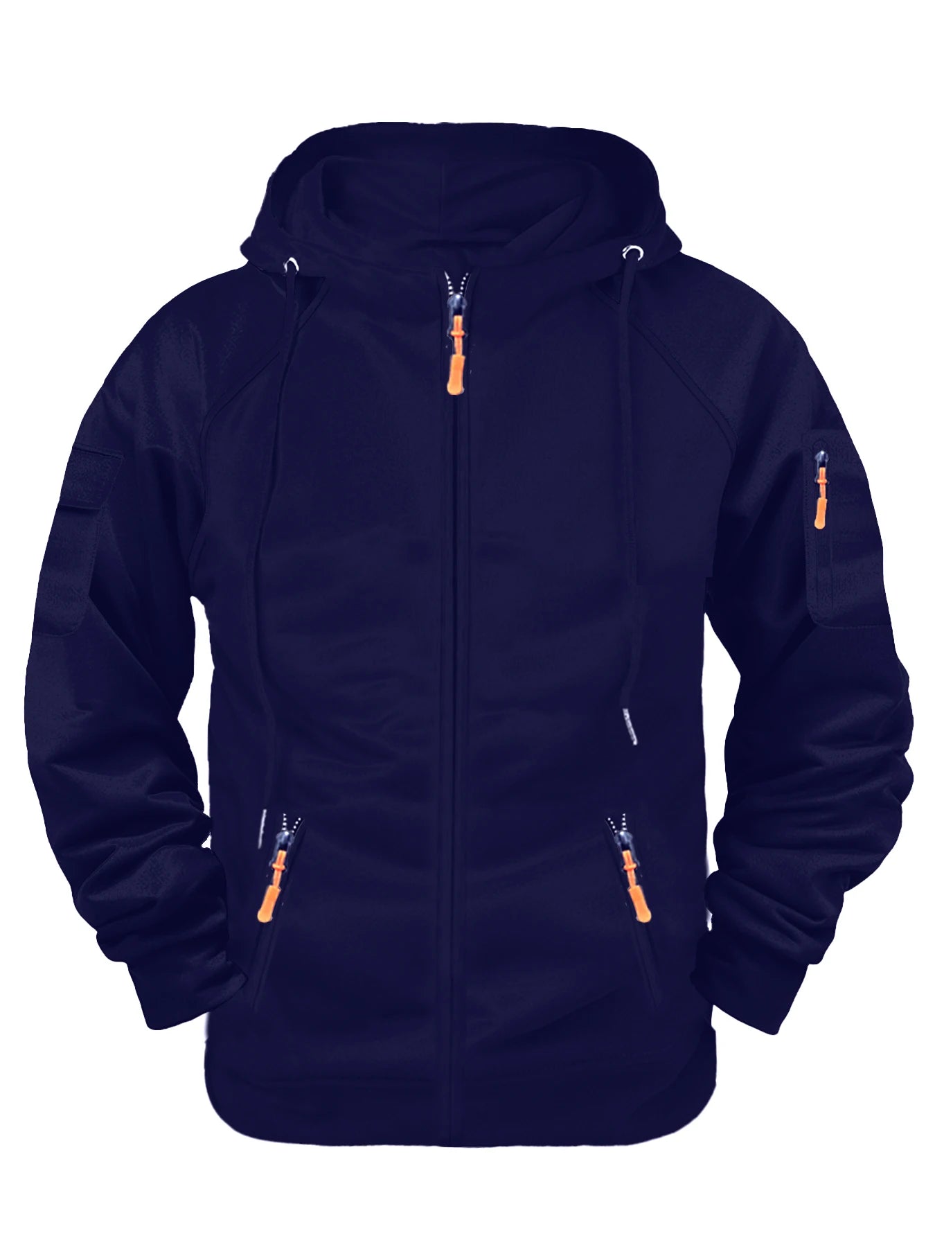 Men's Fashionable Solid Color Multi Pocket Zipper Hoodie