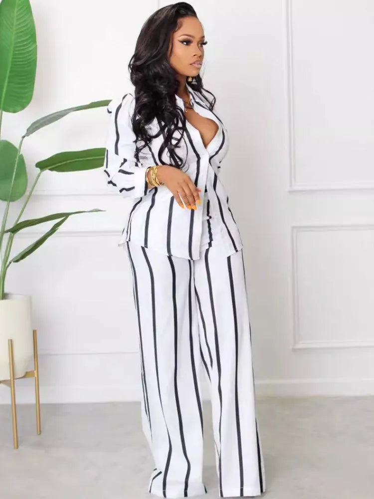 2 Piece B/W Stripe Women Matching Sets