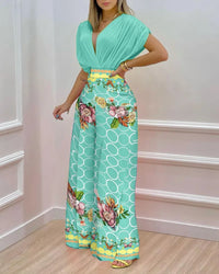 Sleeveless Solid Tops and Print High Waist Set