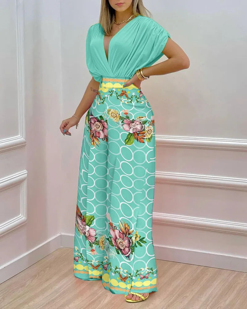 Sleeveless Solid Tops and Print High Waist Set