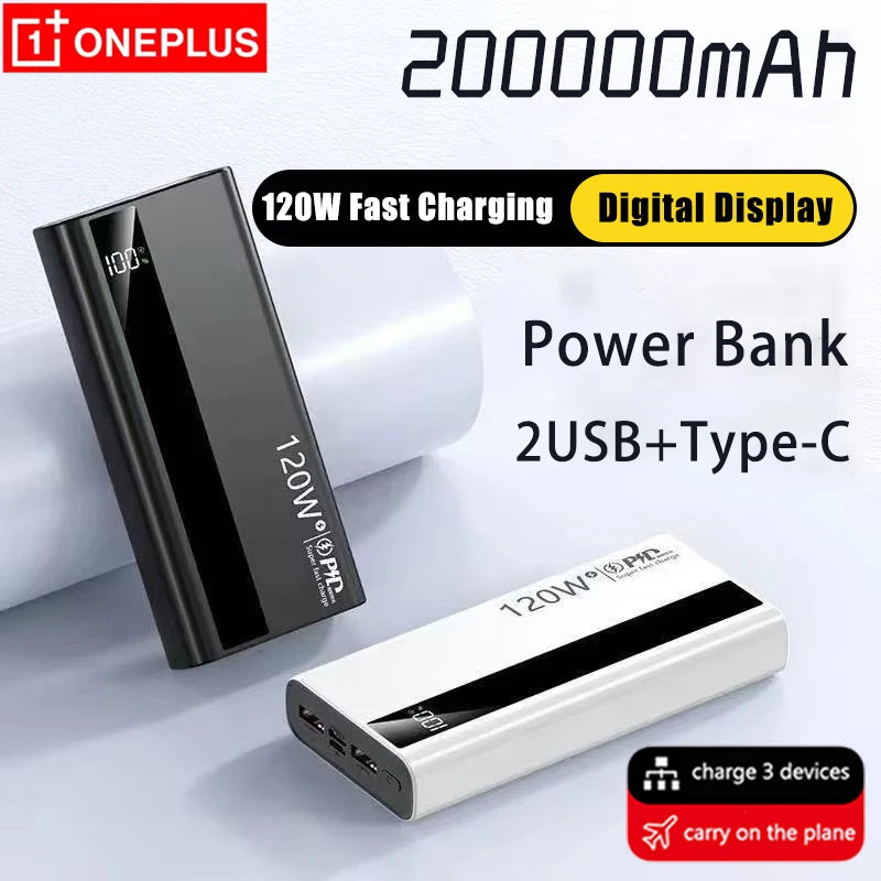 OnePlus 200000mAh Power Bank Large Capacity 120W Super Fast Charging PD20W Power Bank Digital Display Suitable  All Phones