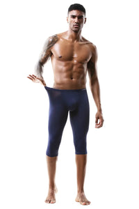 Men's Ice Silk Long Leg Trunk Sexy U Conevx Pouch Boxy Underwear Sports Fitness Running Shorts Pants Extended Knee Length Boxers