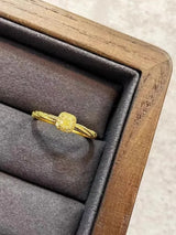 24K Real Gold Square Sugar Citrine Ring for Ladies