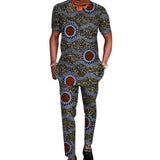African Tribal Culture Men's Outfits Short Sleeve Set Shirts Patch Trousers African Print Male Pant Suits Party Wear Customized