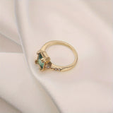 Fashion inlaid green stone ring personalized retro engagement ring female gold-plated
