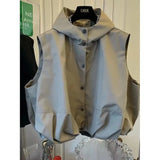 Double Pocket Casual Versatile Work Sleeveless Hooded Vest