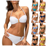 Women's Sexy Solid Color Neck Bikini Suits