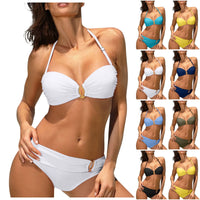 Women's Sexy Solid Color Neck Bikini Suits