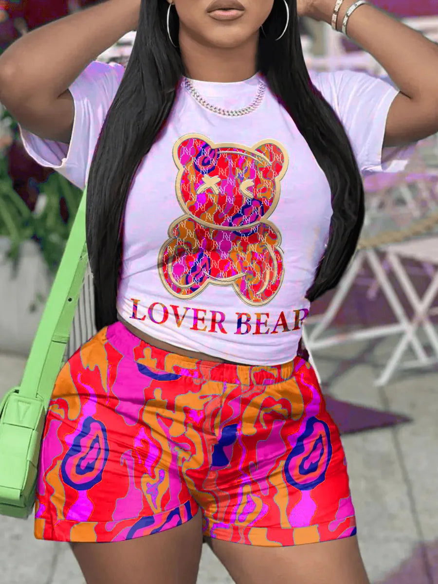 2 PCs Set Casual Short Sleeve Blouse & Pants