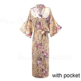 Women Long Robe Peacock Satin Print Nightgown