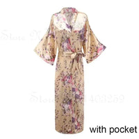 Women Long Robe Peacock Satin Print Nightgown