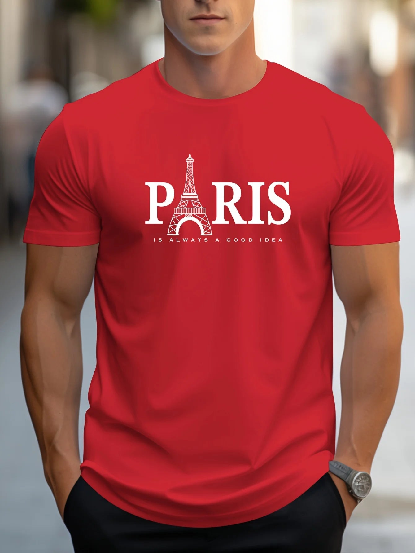 Short Sleeve Paris Pattern Print Casual O-Neck T-Shirt