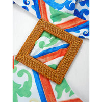 Elegant Printed Drawstring Halterneck Long Dress