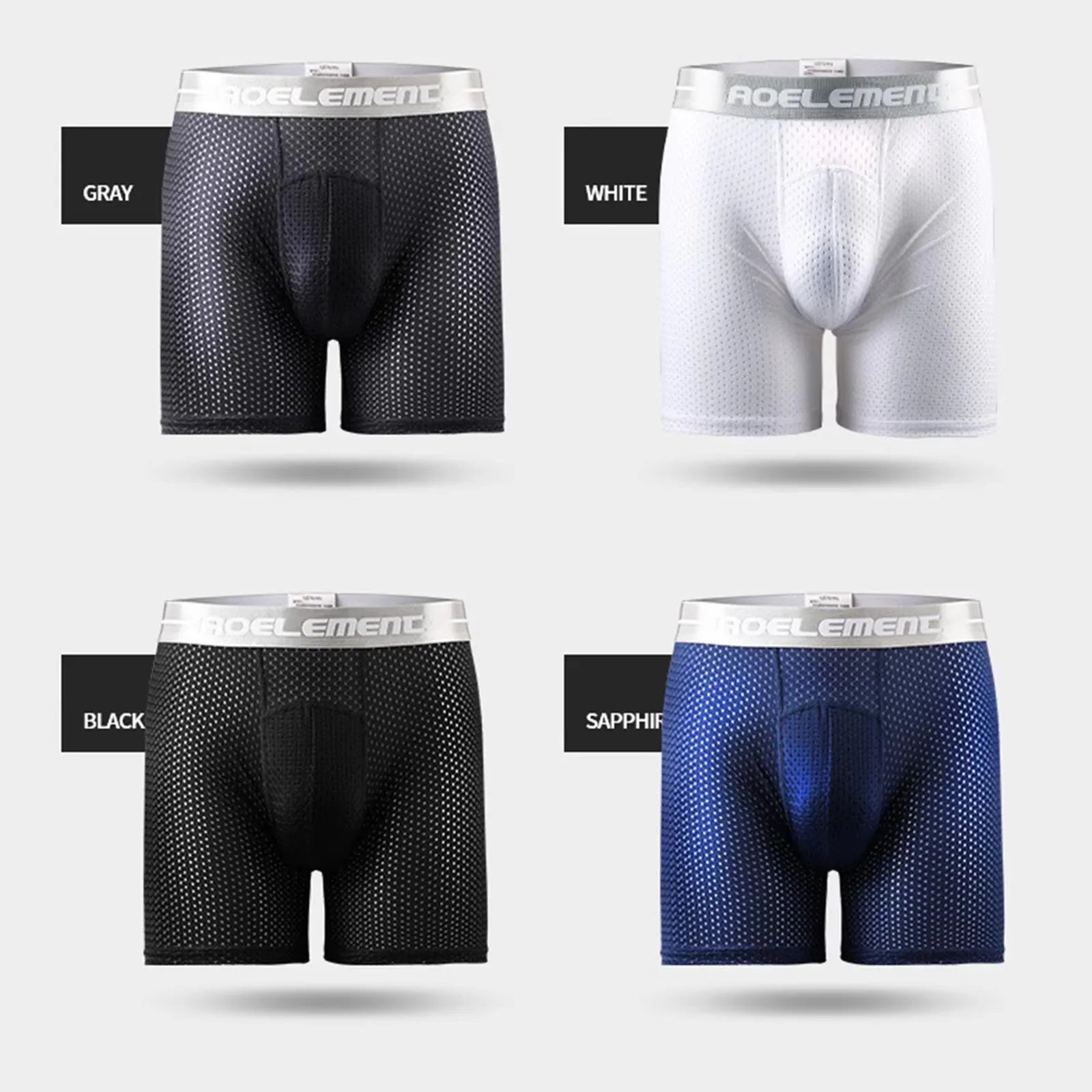 Men's Boxers Shorts Ice Silk Mesh Underwear Cueca Breathable U Convex Pouch Panties Man Middle Long Leg Underpants Large Size