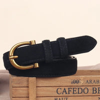 Fashion Women Belt Suede Genuine Leather Skinny Waistband Gold Buckle Wine Red Belts for Jeans Pants Casual