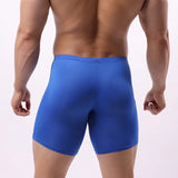 EUR Size Men Long Leg Boxer Shorts Underwear Mid Waist Sexy U Big Pouch Thin Panties Ice Silk Male Breathable Sports Underpants
