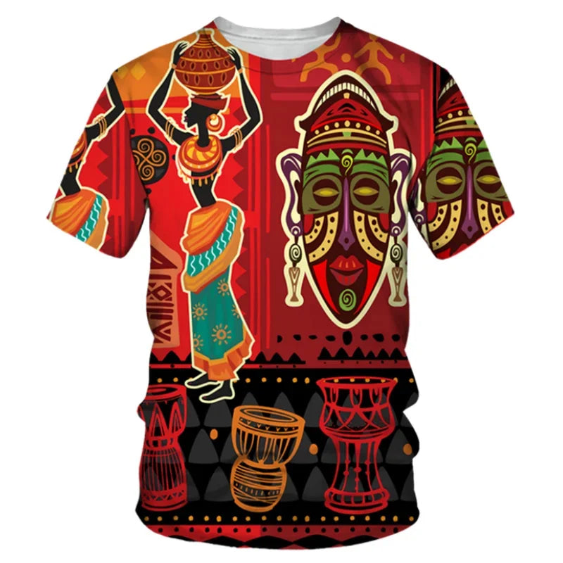 African Dance Pattern T-Shirt For Men Women Retro Trend 3D Printed Tee Summer Casual O-Neck Tops Short Sleeve Oversized T Shirts