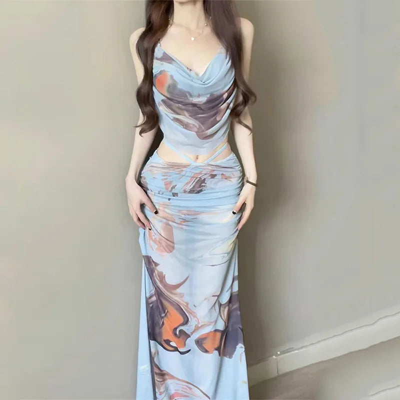 Tie-dye Sexy Slim Fit Gathering Suit