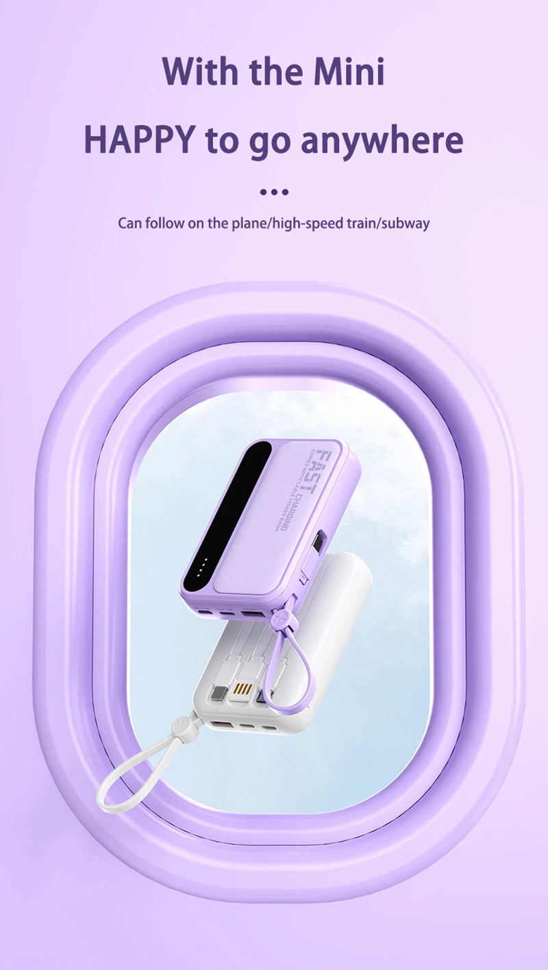 50000mAh Large Capacity Power Bank 4 In1  Built in Cable Intelligent Digital Display Laser Light Fast Charging External Battery