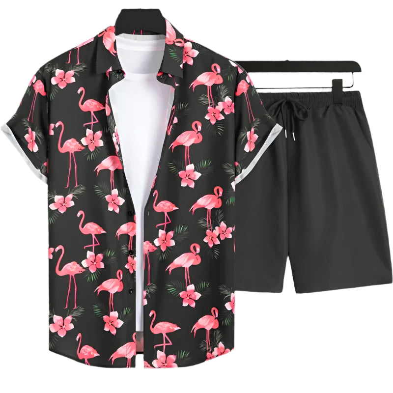 Flamingo Print Shorts Suit