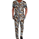 African Tribal Culture Men's Outfits Short Sleeve Set Shirts Patch Trousers African Print Male Pant Suits Party Wear Customized