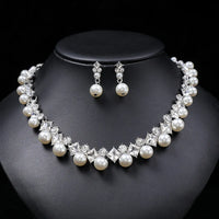 Personality flower Pearl Wedding Necklace Earring