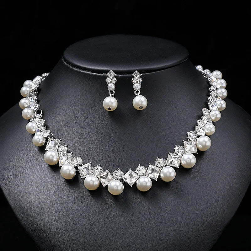 Personality flower Pearl Wedding Necklace Earring
