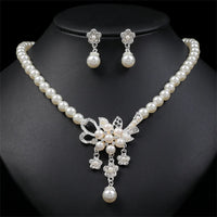Personality flower Pearl Wedding Necklace Earring