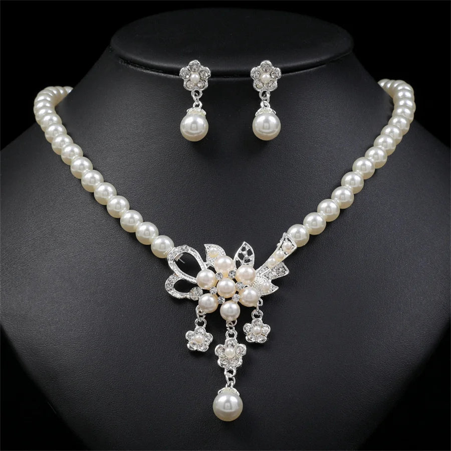 Personality flower Pearl Wedding Necklace Earring